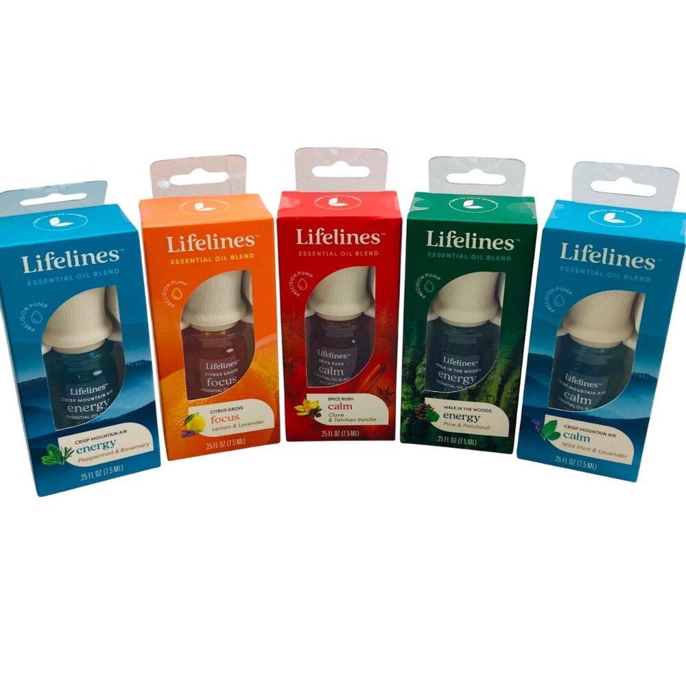 Lifelines Essential Oils Aromatherapy 5 Pack Various Energy, Focus, Calm - New